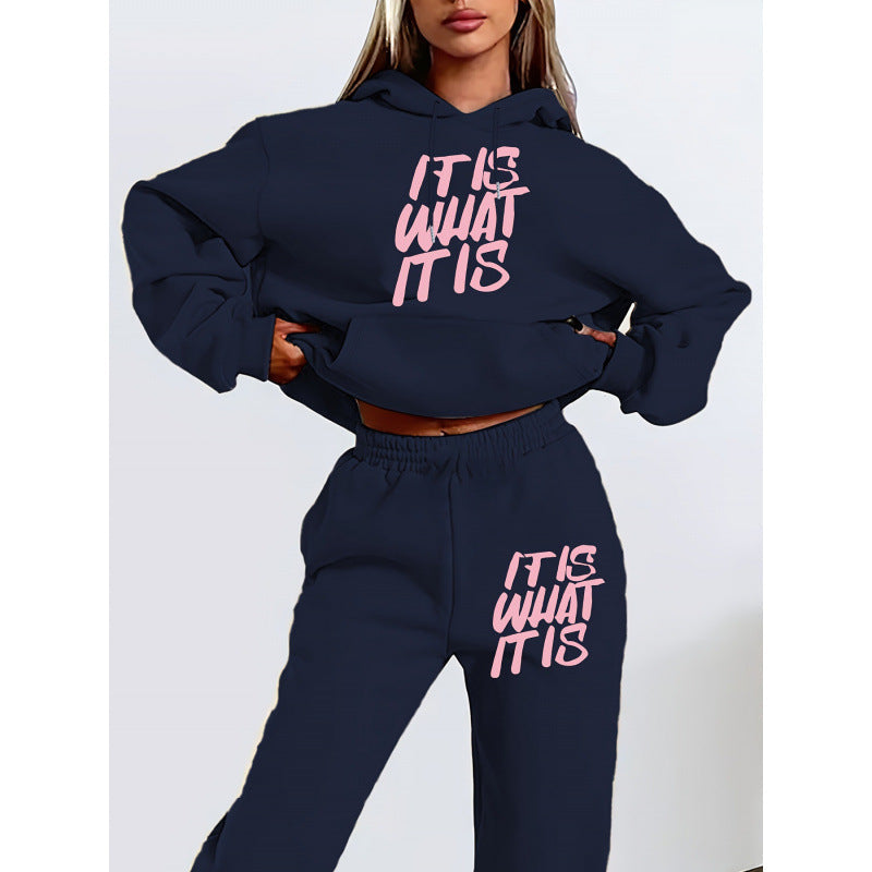Women's Casual Hoodie and Jogging Pants Set with Inspiring Lettering