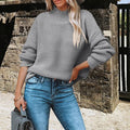 Women's Chunky Knit Sweater with High Collar and Balloon Sleeves