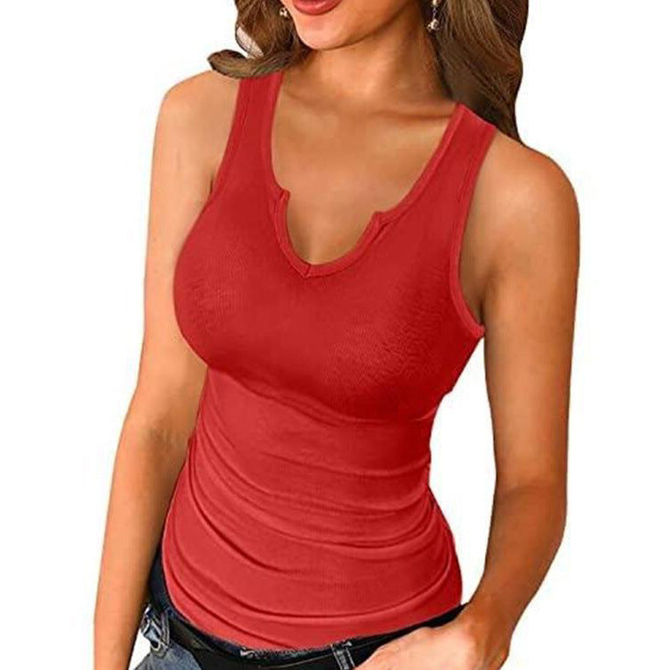 Women's Sleeveless V-Neck Top with Form-Fitting Cut