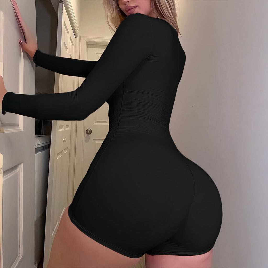 Women's Long-Sleeve Bodycon Bodysuit with Square Neckline