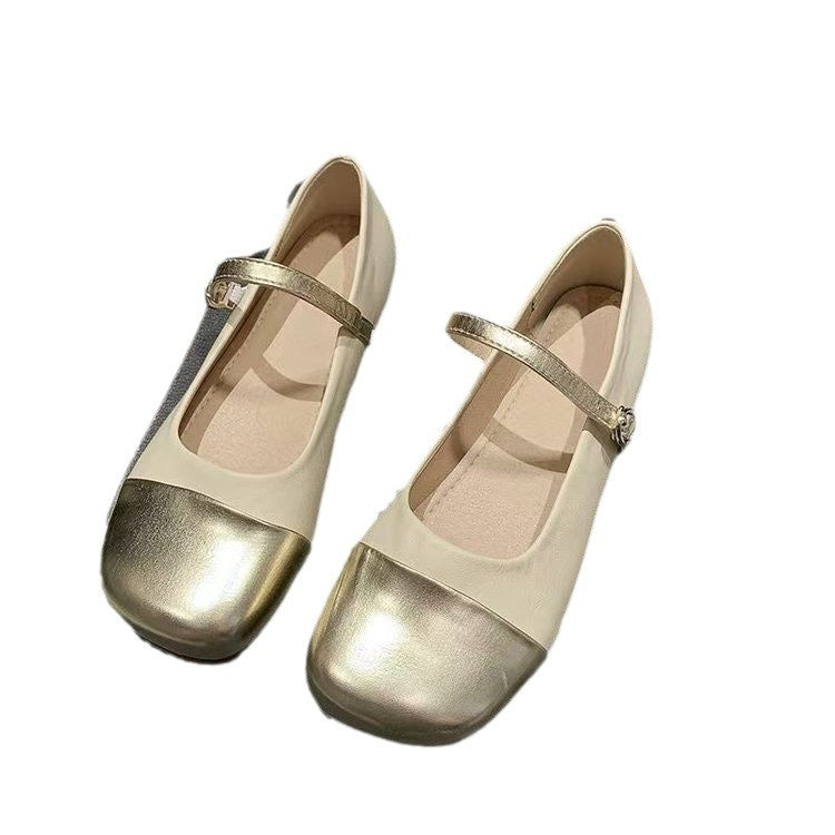 Women's Ballet Flats with Strap and Metallic Toe Cap