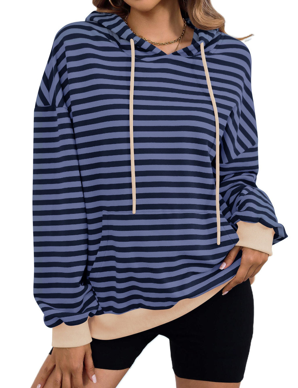 Women's Striped Hoodie with Kangaroo Pocket