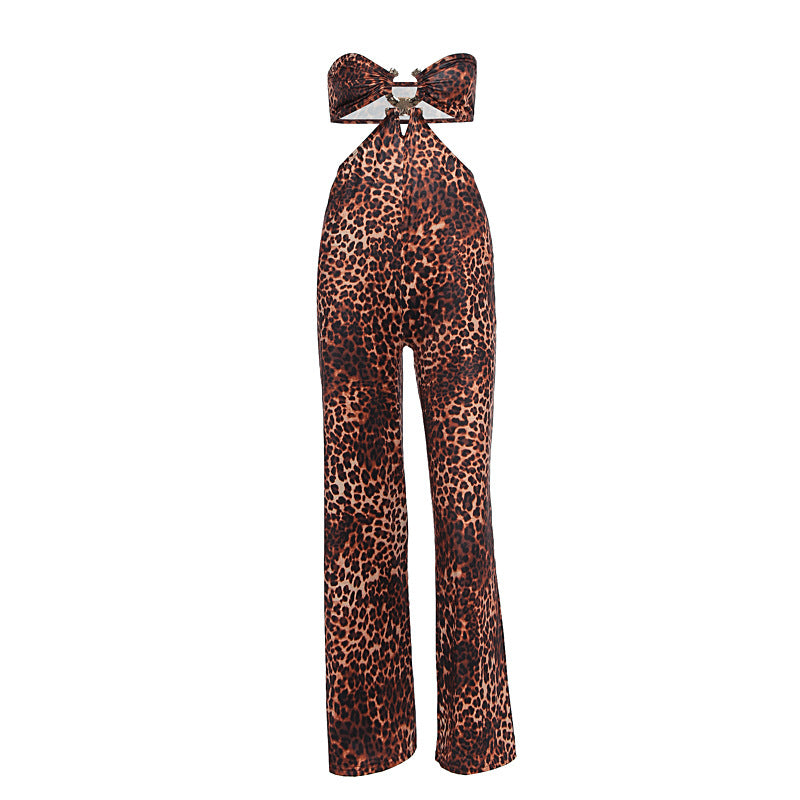 Women's Jumpsuit with Leopard Print and Refined Back Cutout