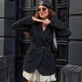 Elegant Blazer with Asymmetrical Silhouette and Gold Button Details