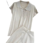Women's Elegant Lounge Set with Short-Sleeve Polo and Wide-Leg Pants
