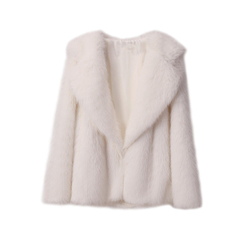 Women's Elegant Faux Fur Jacket with Soft Collar