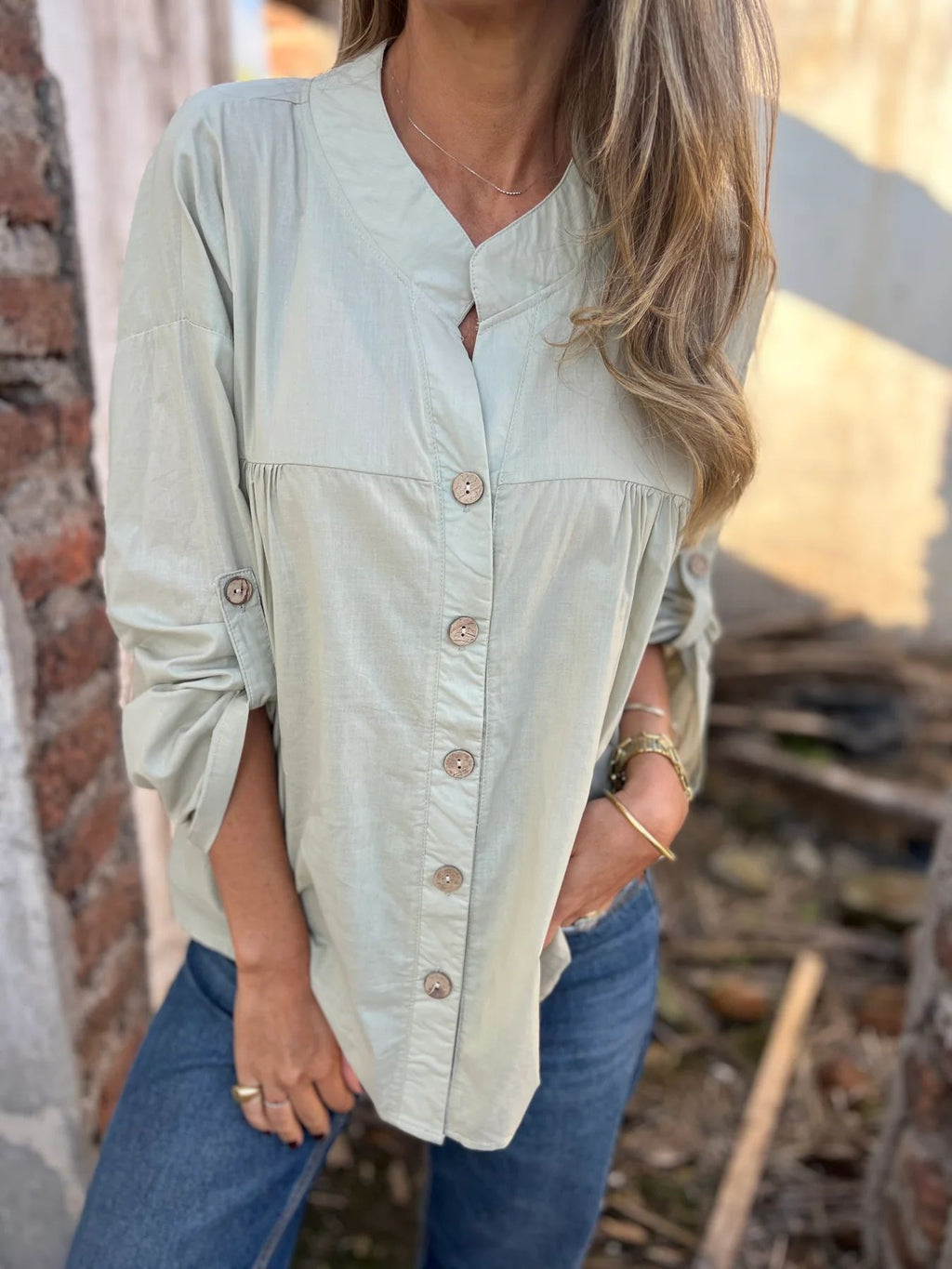 Women's Cotton Blouse with Button Placket