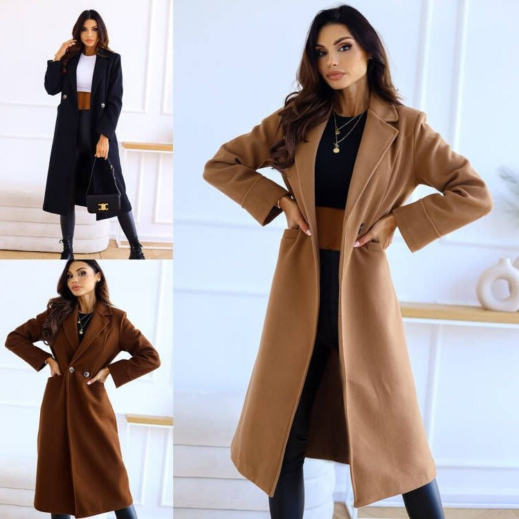 Women's Elegant Wool Coat with Classic Lapel