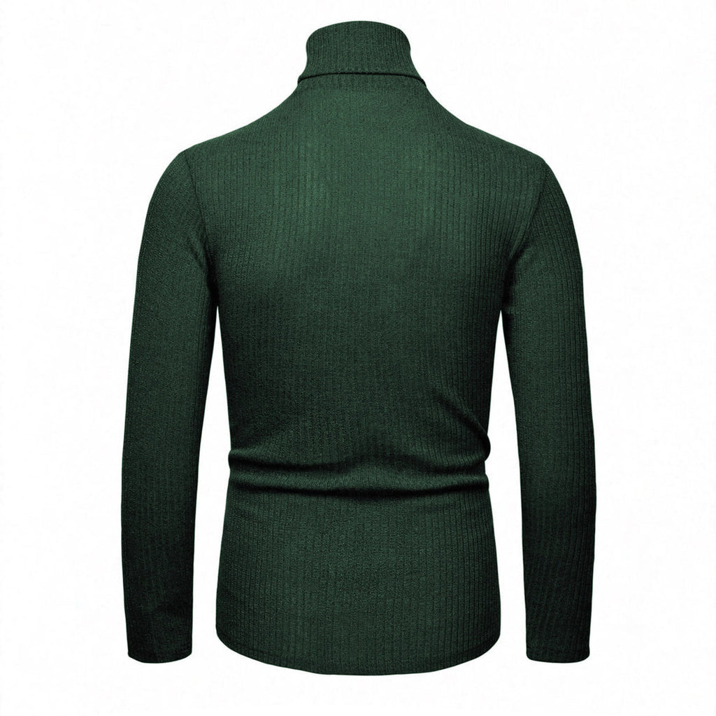 Elegant Knit Sweater with High Collar and Fine Ribbed Texture