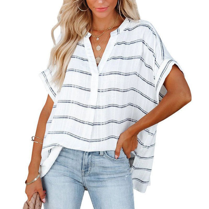 Women's Casual Blouse with Rolled Sleeves