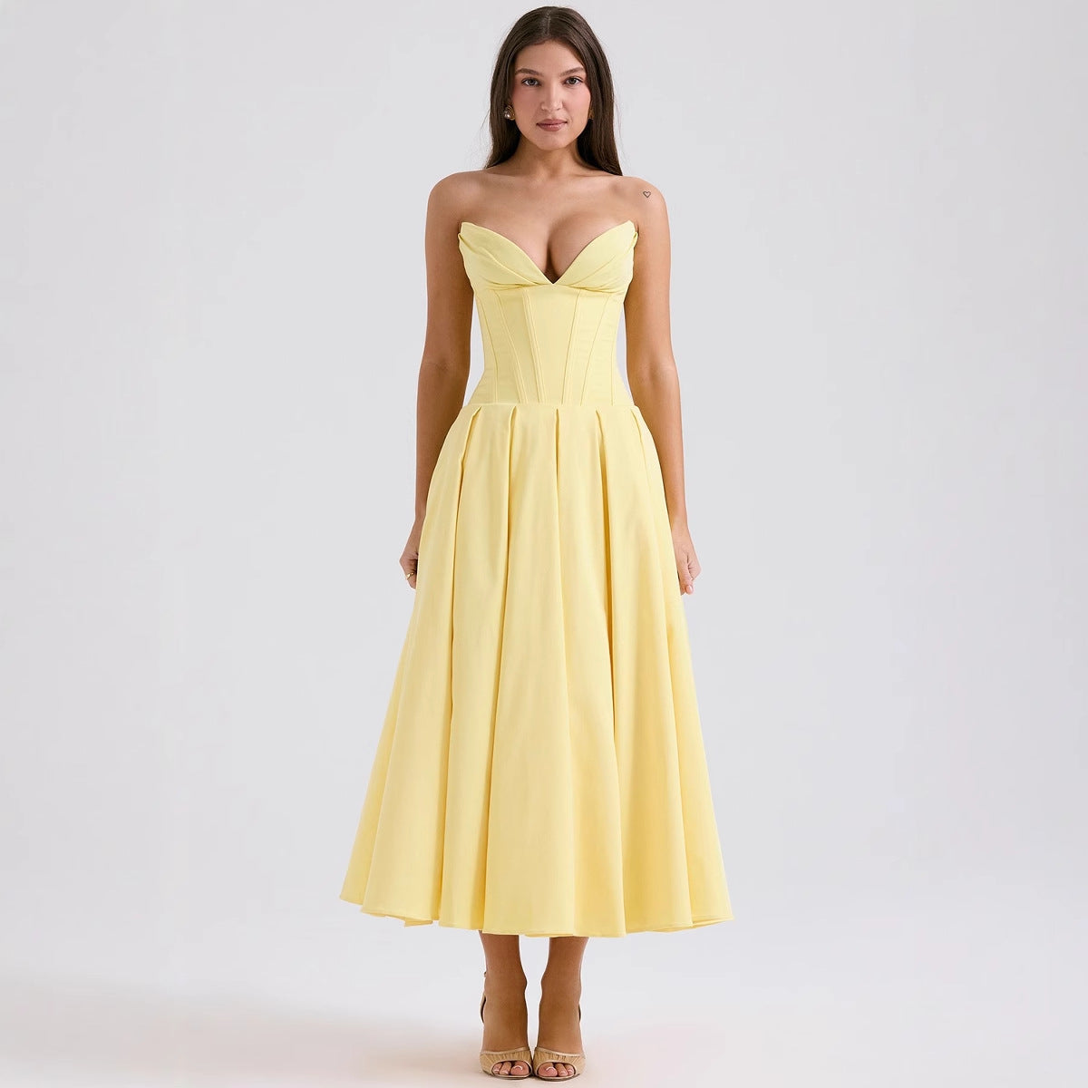 Women's A-Line Evening Dress with Corset Top and Flowing Skirt