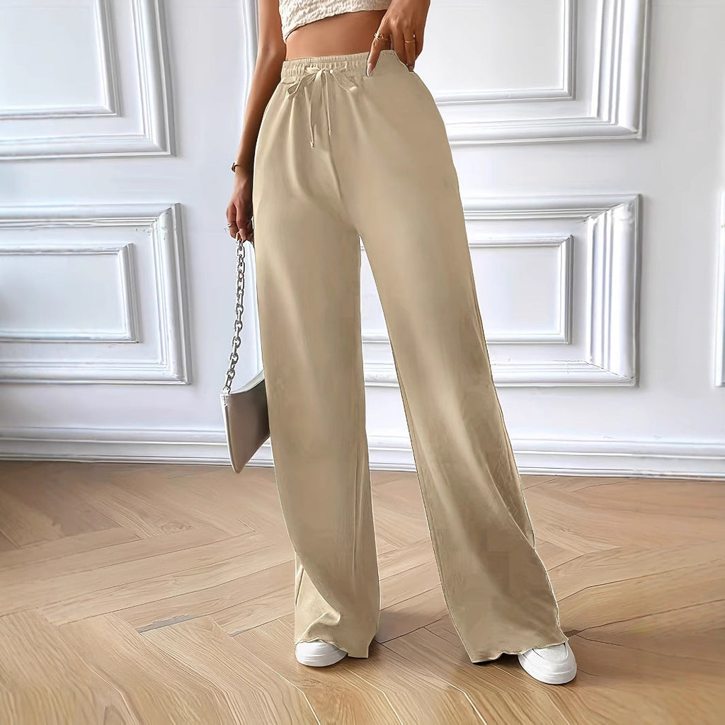 Women's Flowy Palazzo Pants with Elastic Waist and Drawstring