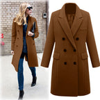 Women's Elegant Double-Breasted Wool Coat with Pockets