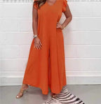 Women's Casual Jumpsuit with Flowing Cut and V-Neck