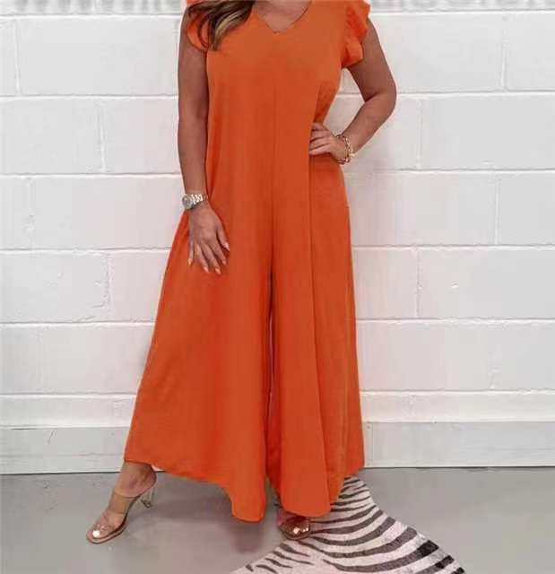 Women's Casual Jumpsuit with Flowing Cut and V-Neck