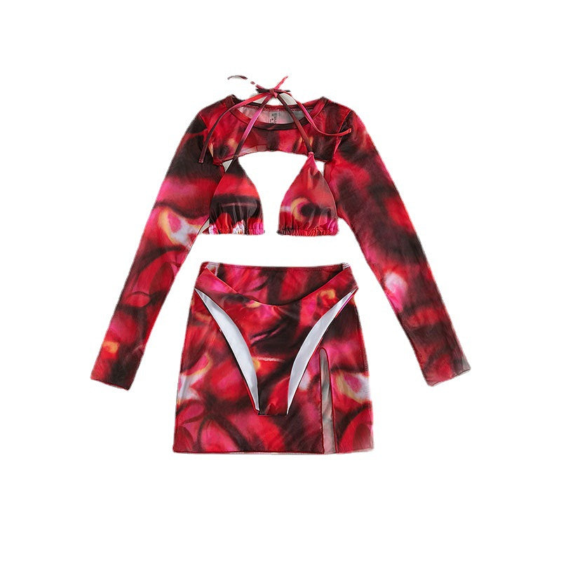 Women's Fashionable Long-Sleeve Crop Top and Asymmetrical Skirt Set