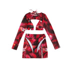 Women's Fashionable Long-Sleeve Crop Top and Asymmetrical Skirt Set