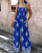 Women's Jumpsuit with Elastic Waist and Floral Details