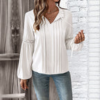Women's Blouse with Fine Pleats and Elegant Lace Details