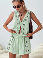 Women's Airy Two-Piece Set with Floral Embroidery
