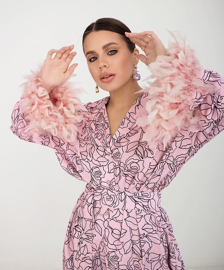 Women's Fashionable Blazer Set with Floral Accents