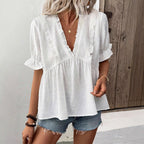 Women's Blouse with Ruffle Details and Polka Dot Design
