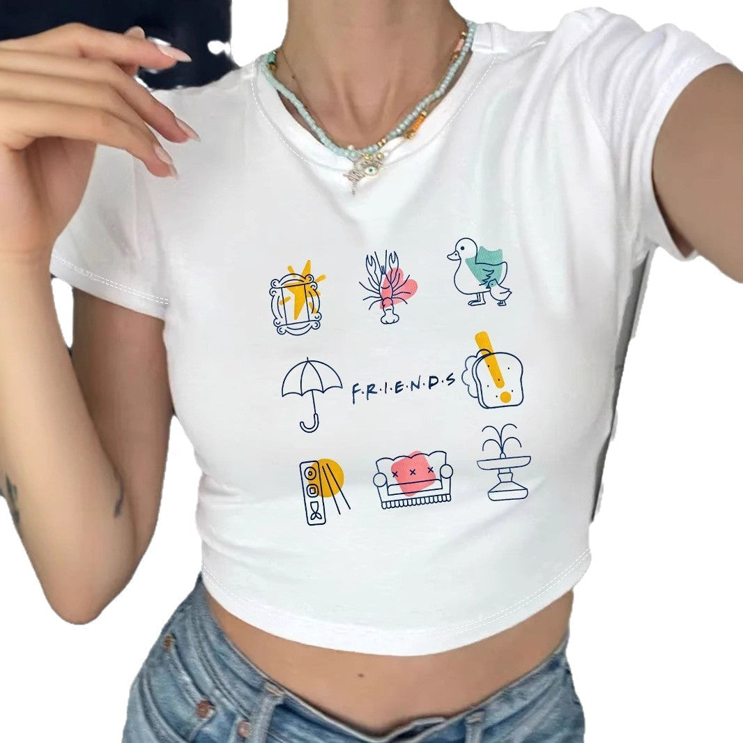 Women's Crop T-Shirt with Creative Casual Design