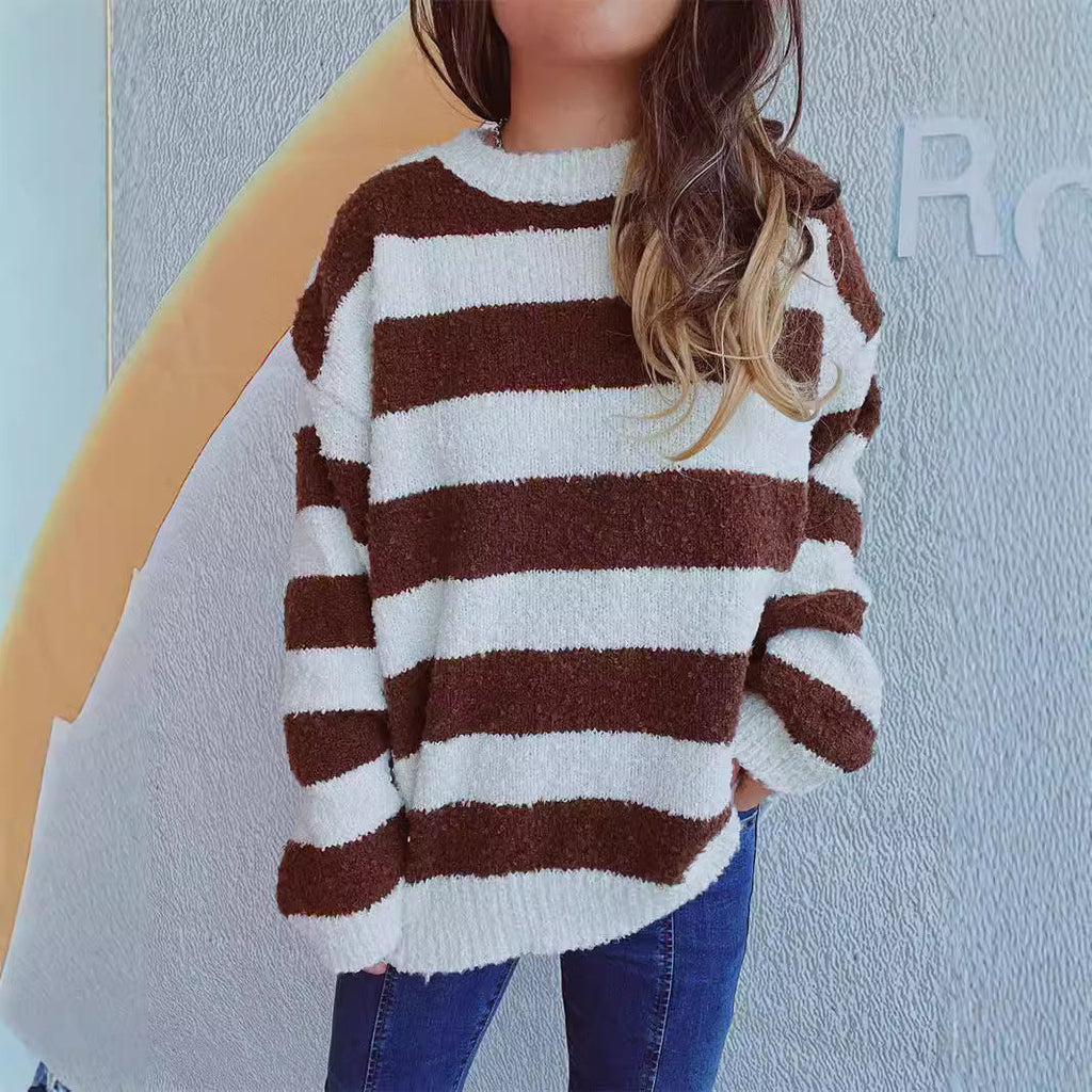 Women's Cozy Striped Sweater in Soft Material with Wide Cut