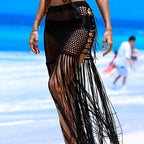 Women's Crochet Beach Poncho with Fringe and Shell Details
