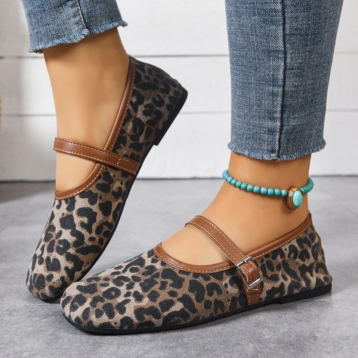 Women's Patterned Ballet Flats with Adjustable Buckle