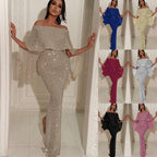 Women's Glamorous Evening Outfit with Off-Shoulder Top and Flowing Legs