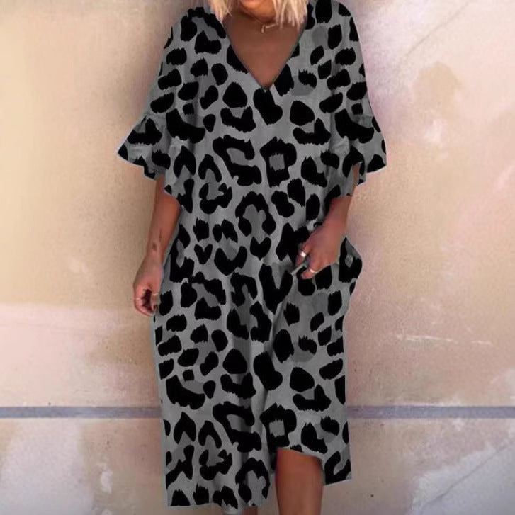 Women's Sleeveless Kaftan Dress in Leopard Print