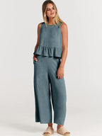 Women's Casual Peplum Jumper with Wide-Leg Pants