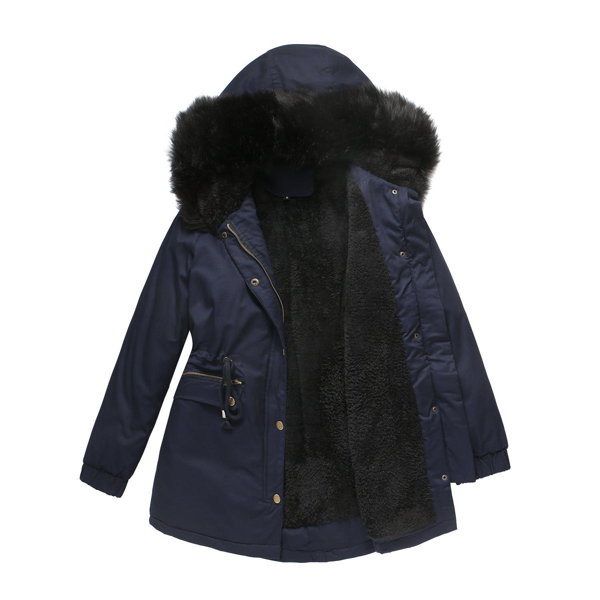 Women's Insulated Parka with Detachable Faux Fur Collar and Adjustable Waist