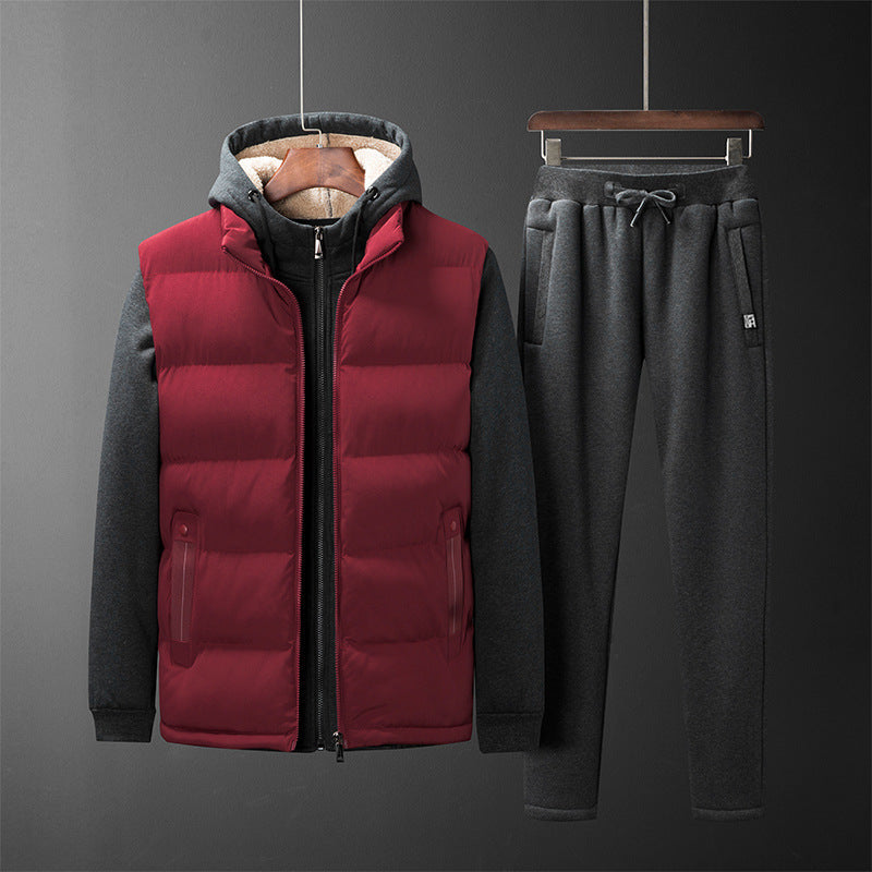 Men's Padded Hooded Vest and Jogging Pants Set
