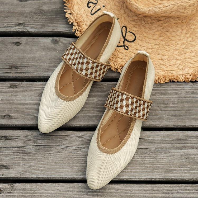 Women's Ballet Flats with Elastic Strap and Breathable Texture