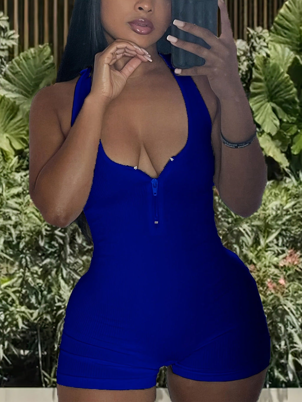 Women's Jumpsuit with Deep Neckline and Zipper