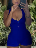 Women's Jumpsuit with Deep Neckline and Zipper