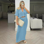 Women's Casual Knit Set with Cropped Jacket and Wrap Skirt