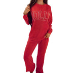 Women's Casual Ribbed Sweat Set with Lettering