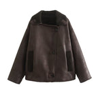 Faux Leather Jacket with Collar