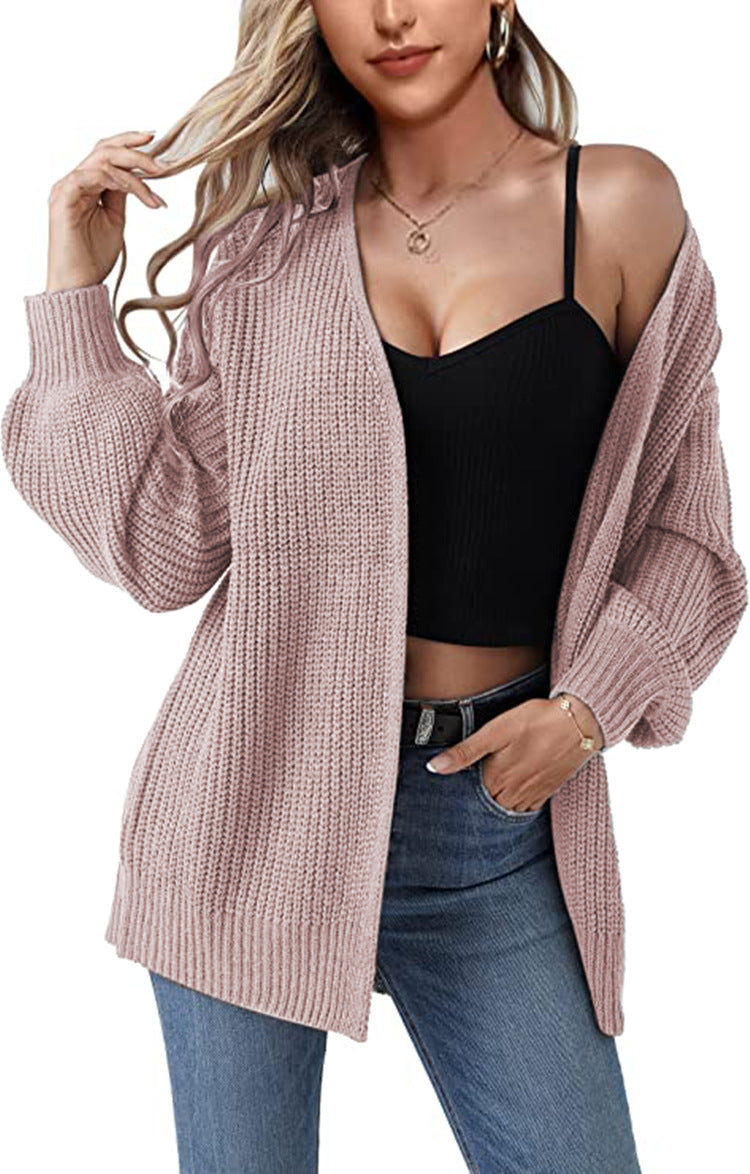 Women's Chunky Knit Cardigan with Open Front and Casual Cut