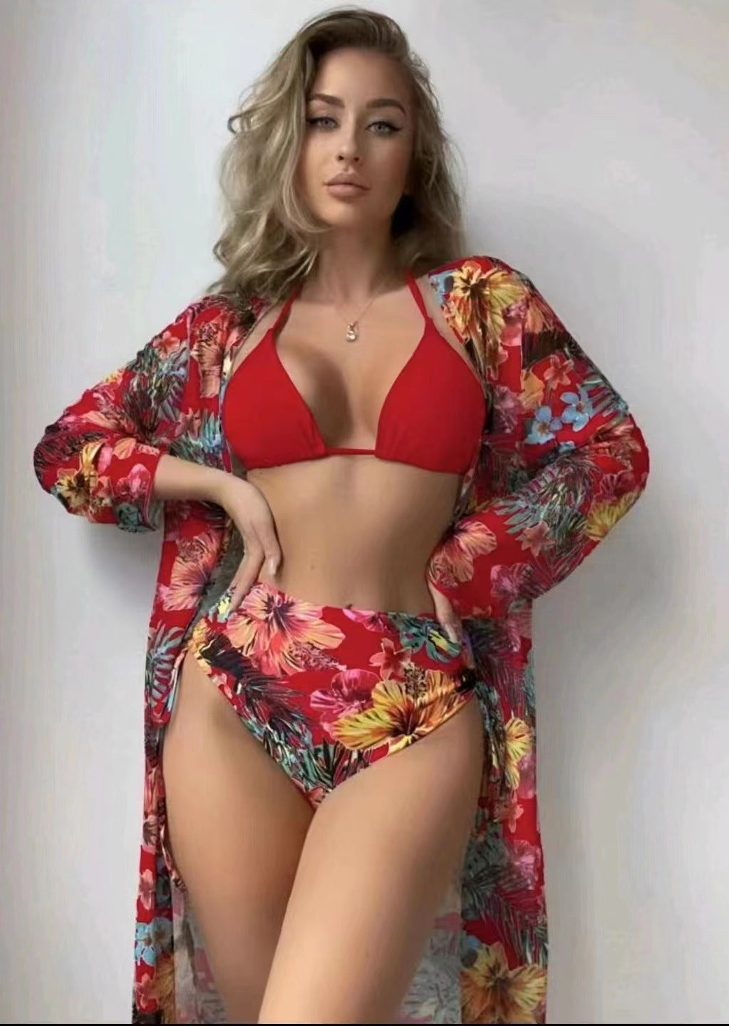 Women's Fashionable Swim Set with Stylish Kimono