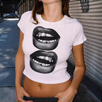Women's Crop T-Shirt with Retro Phone Design