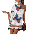 Women's Asymmetrical Mini Dress with Graphic Print