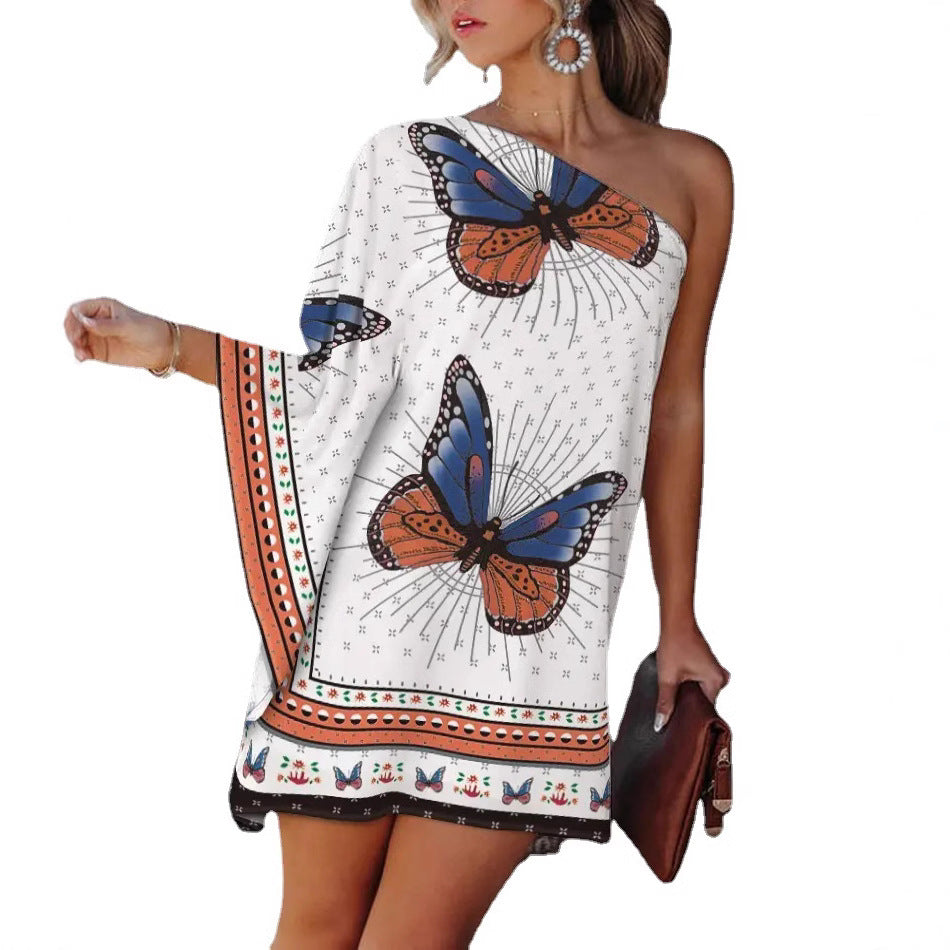 Women's Asymmetrical Mini Dress with Graphic Print