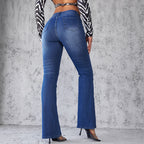 Women's High-Waisted Flared Jeans with Fashionable Wash