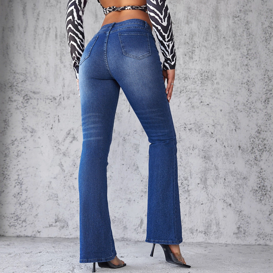 Women's High-Waisted Flared Jeans with Fashionable Wash