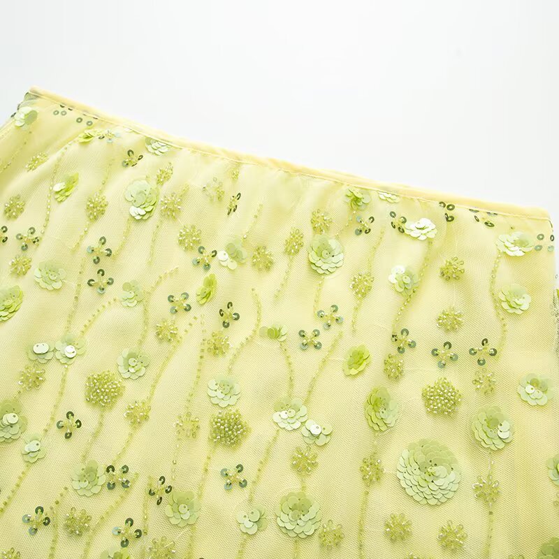 Women's Mini Skirt with Sparkling Sequins and Floral Design