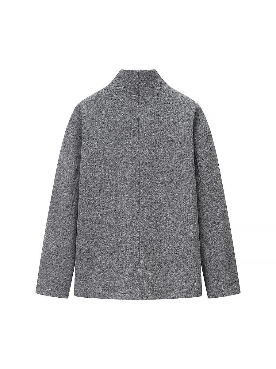 Elegant Women's Winter Jacket with Double-Breasted Button Front and Stand-Up Collar